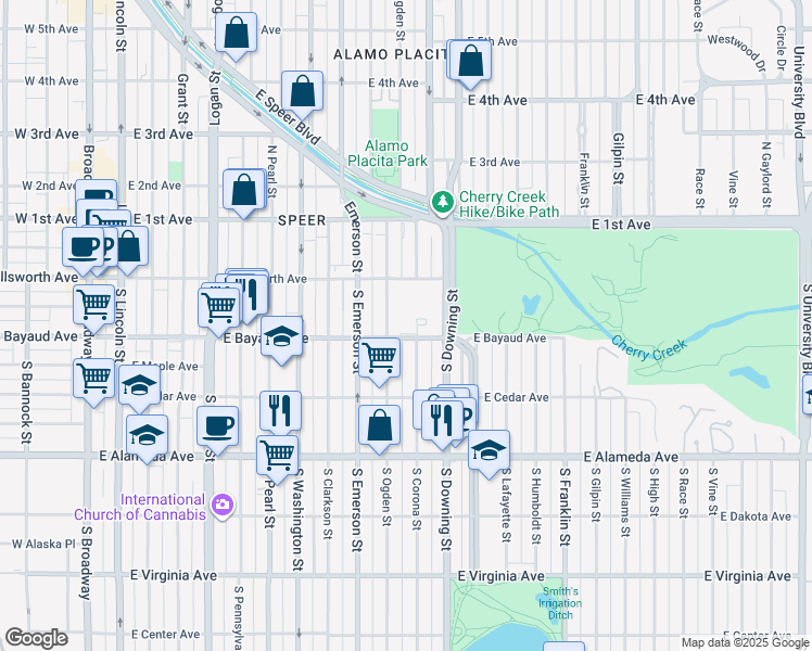 map of restaurants, bars, coffee shops, grocery stores, and more near in Denver