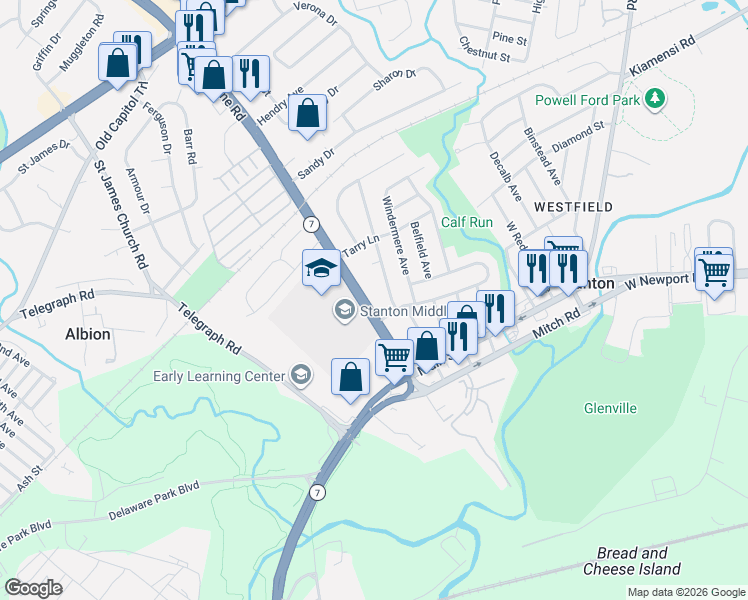 map of restaurants, bars, coffee shops, grocery stores, and more near 1806 Arlene Drive in Wilmington