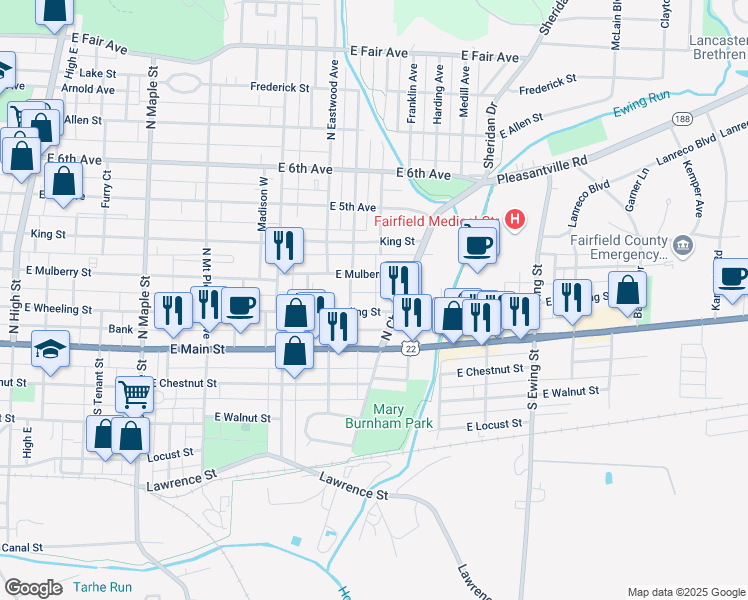 map of restaurants, bars, coffee shops, grocery stores, and more near 846 East Mulberry Street in Lancaster
