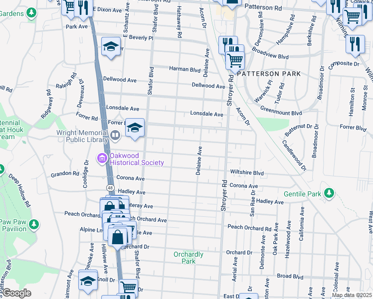 map of restaurants, bars, coffee shops, grocery stores, and more near 332 Aberdeen Avenue in Dayton