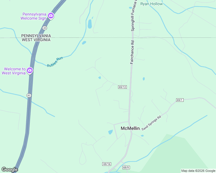 map of restaurants, bars, coffee shops, grocery stores, and more near 57 County Road 69/12 in Morgantown