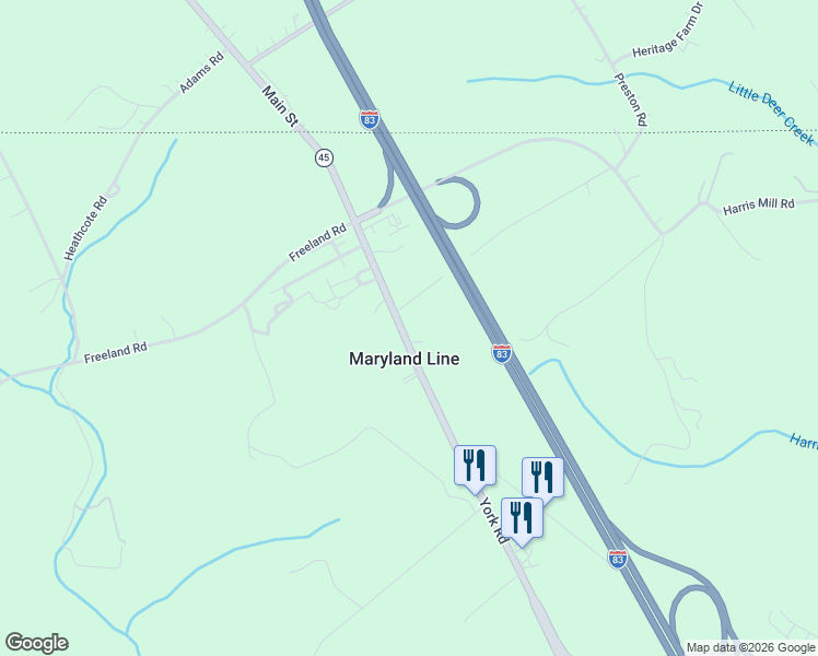 map of restaurants, bars, coffee shops, grocery stores, and more near 21521 York Parkway in Parkton