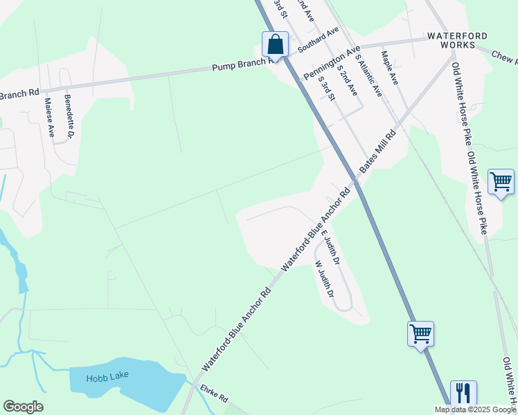 map of restaurants, bars, coffee shops, grocery stores, and more near 12 Seth Drive in Hammonton