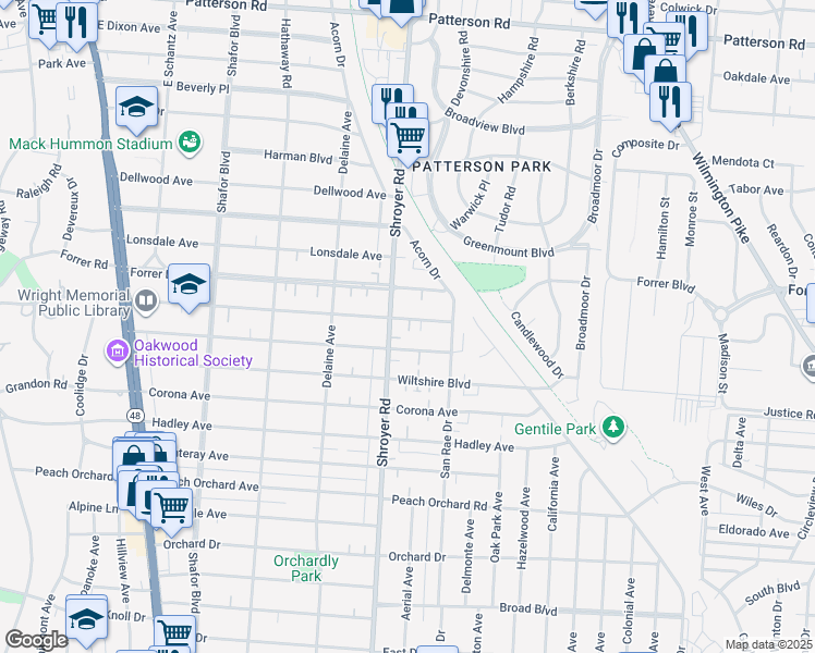 map of restaurants, bars, coffee shops, grocery stores, and more near 512 Aberdeen Avenue in Dayton