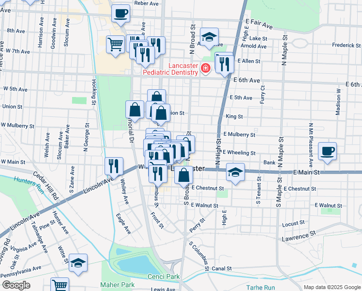 map of restaurants, bars, coffee shops, grocery stores, and more near 219 North Broad Street in Lancaster