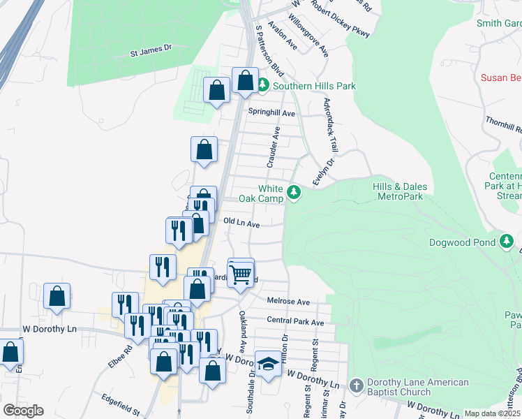 map of restaurants, bars, coffee shops, grocery stores, and more near 1472 Glenbeck Avenue in Dayton