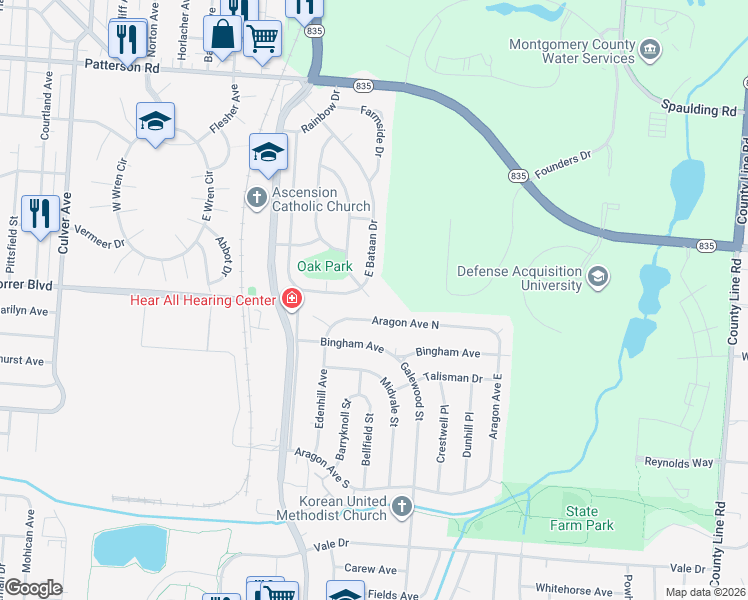 map of restaurants, bars, coffee shops, grocery stores, and more near 2206 Craig Drive in Kettering