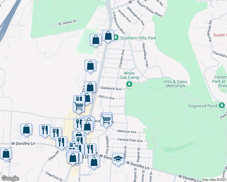 map of restaurants, bars, coffee shops, grocery stores, and more near 1472 Glenbeck Avenue in Dayton