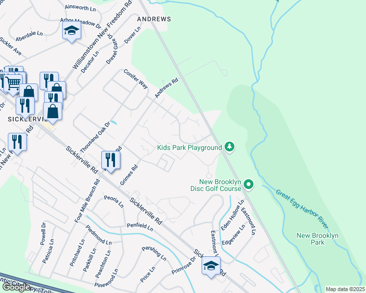 map of restaurants, bars, coffee shops, grocery stores, and more near 118 Lampart Avenue in Winslow Township