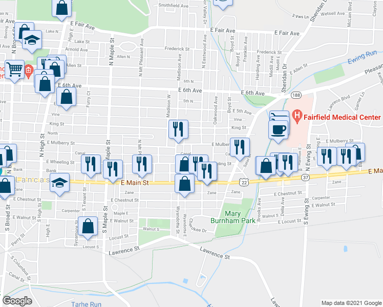 map of restaurants, bars, coffee shops, grocery stores, and more near Madison E 2 in Lancaster