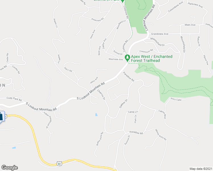 map of restaurants, bars, coffee shops, grocery stores, and more near 39 South Lookout Mountain Road in Golden