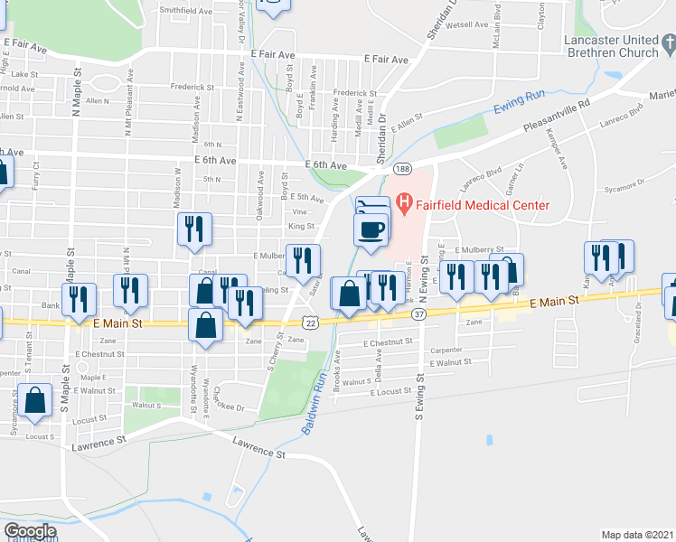 map of restaurants, bars, coffee shops, grocery stores, and more near 254 Sater Drive in Lancaster