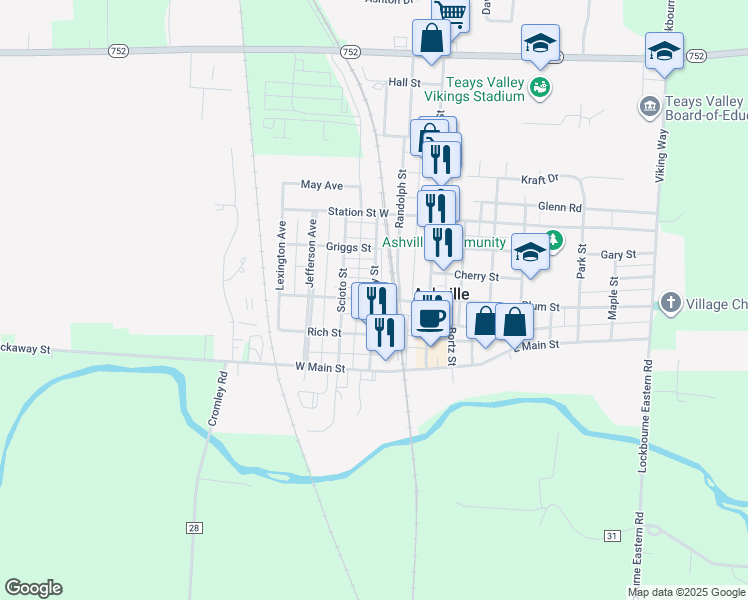 map of restaurants, bars, coffee shops, grocery stores, and more near Madison Ave & Cromley St in Ashville