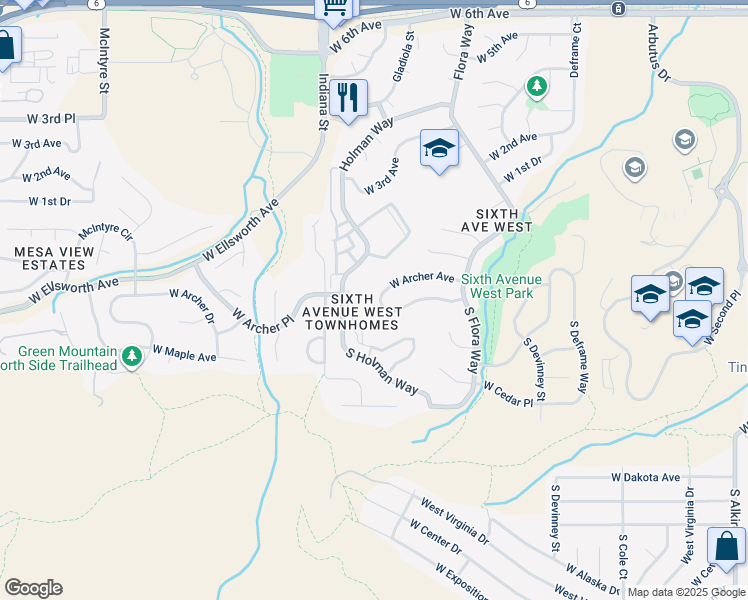 map of restaurants, bars, coffee shops, grocery stores, and more near 14581 West Archer Avenue in Golden