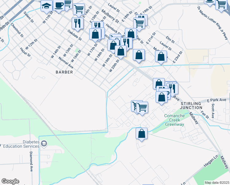 map of restaurants, bars, coffee shops, grocery stores, and more near 217 West 22nd Street in Chico