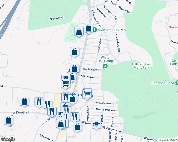map of restaurants, bars, coffee shops, grocery stores, and more near 1532 Glenbeck Avenue in Dayton