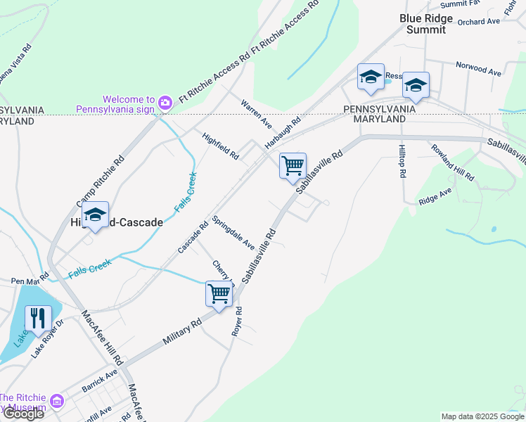 map of restaurants, bars, coffee shops, grocery stores, and more near 25452 Military Rd in Highfield-Cascade