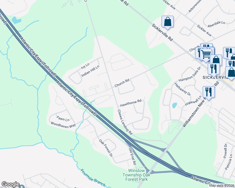 map of restaurants, bars, coffee shops, grocery stores, and more near 28 Heather Drive in Winslow Township