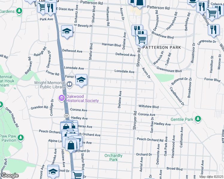 map of restaurants, bars, coffee shops, grocery stores, and more near 332 Aberdeen Avenue in Dayton