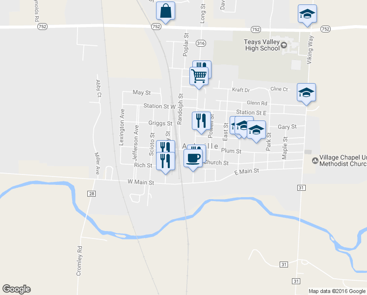 map of restaurants, bars, coffee shops, grocery stores, and more near 118 Randolph St in Ashville
