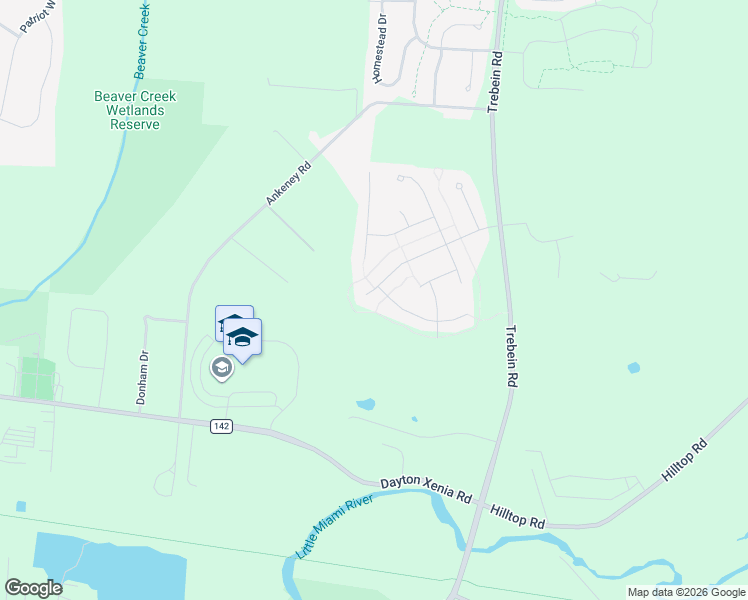 map of restaurants, bars, coffee shops, grocery stores, and more near 1647 Stonebury Court in Xenia