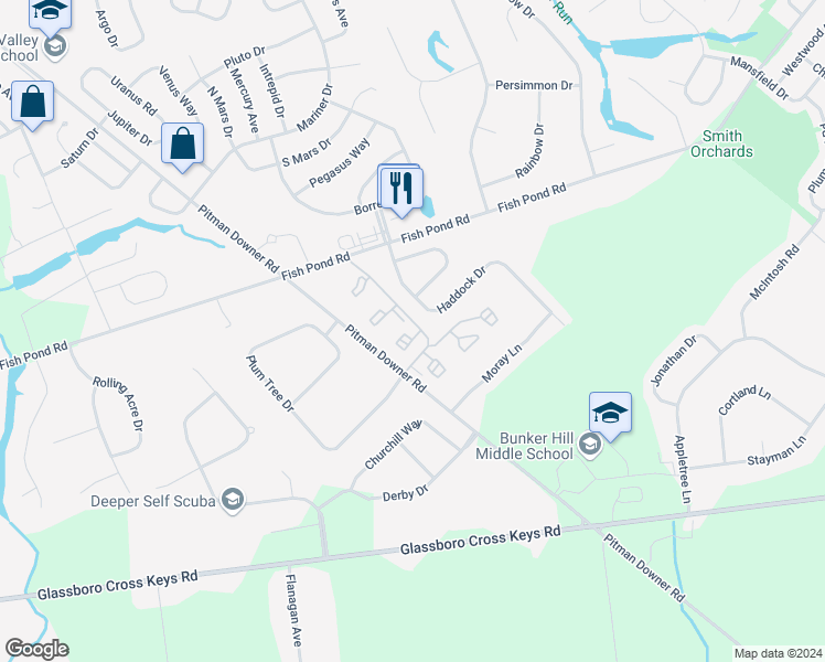 map of restaurants, bars, coffee shops, grocery stores, and more near 355 Georgia Court in Washington Township