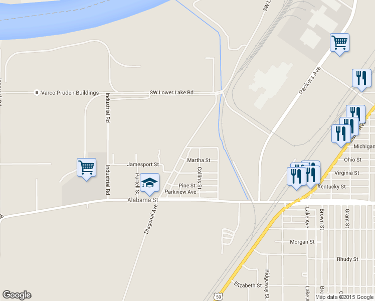 map of restaurants, bars, coffee shops, grocery stores, and more near 5703 SW Diagonal Rd in St Joseph