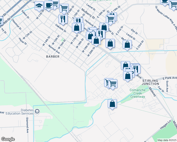 map of restaurants, bars, coffee shops, grocery stores, and more near 217 West 22nd Street in Chico