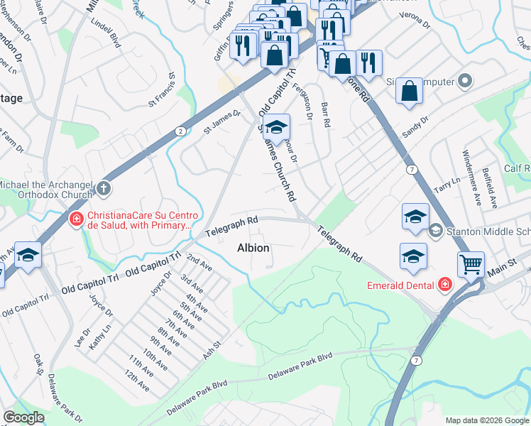 map of restaurants, bars, coffee shops, grocery stores, and more near 22 Sharons Way in Wilmington