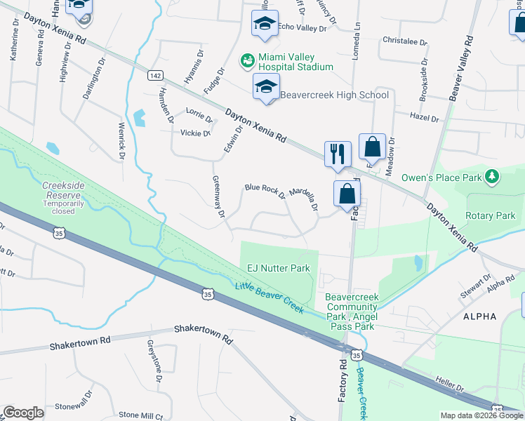 map of restaurants, bars, coffee shops, grocery stores, and more near 2685 Cevennes Terrace in Dayton