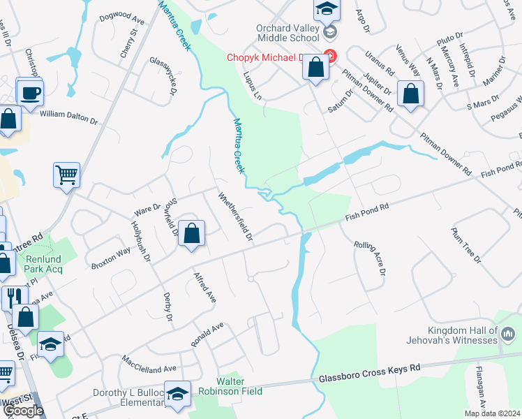 map of restaurants, bars, coffee shops, grocery stores, and more near 12 Hardwood Ct in Glassboro