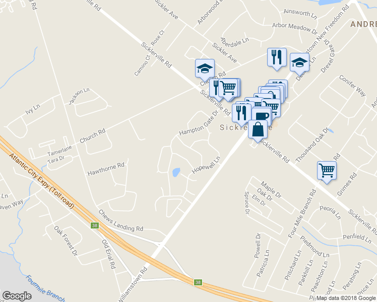 map of restaurants, bars, coffee shops, grocery stores, and more near 21 Hathaway Drive in Winslow Township