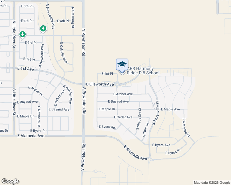 map of restaurants, bars, coffee shops, grocery stores, and more near 26924 East Archer Avenue in Aurora