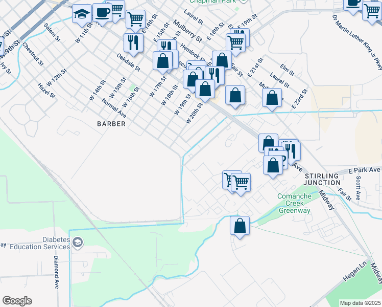 map of restaurants, bars, coffee shops, grocery stores, and more near 217 West 22nd Street in Chico