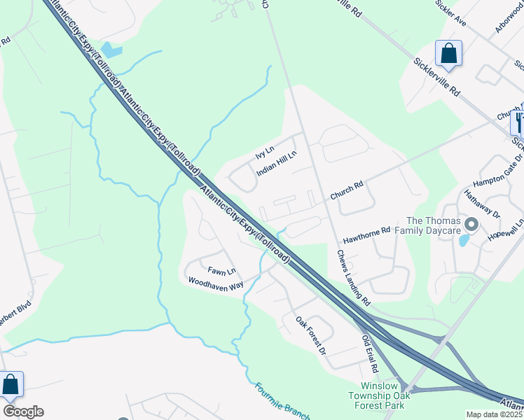 map of restaurants, bars, coffee shops, grocery stores, and more near 501 Chews Landing Road in Sicklerville
