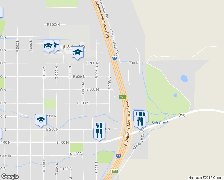 map of restaurants, bars, coffee shops, grocery stores, and more near 490 North 900 East in Nephi