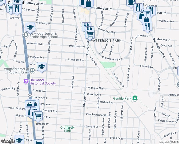 map of restaurants, bars, coffee shops, grocery stores, and more near 526 Aberdeen Avenue in Dayton
