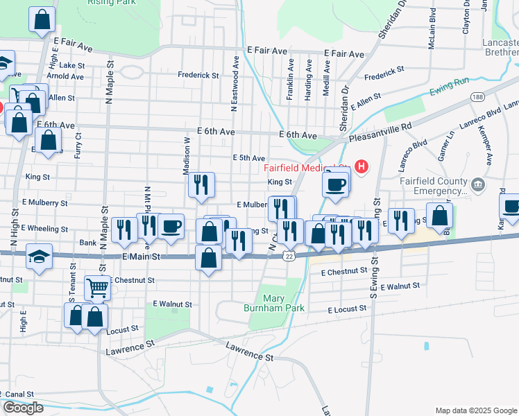 map of restaurants, bars, coffee shops, grocery stores, and more near 846 East Mulberry Street in Lancaster