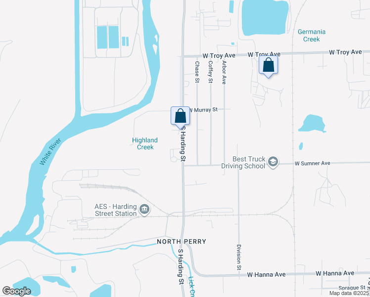 map of restaurants, bars, coffee shops, grocery stores, and more near 3415 South Harding Street in Indianapolis