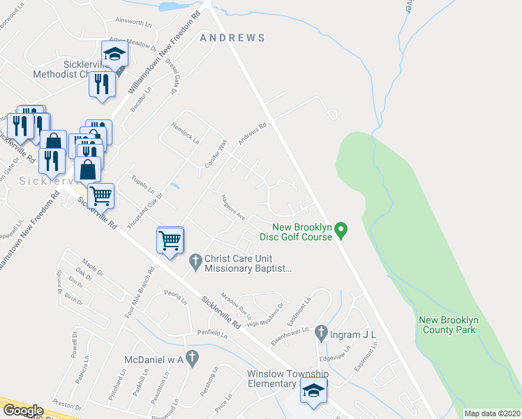 map of restaurants, bars, coffee shops, grocery stores, and more near 6 Lyric Court in Sicklerville