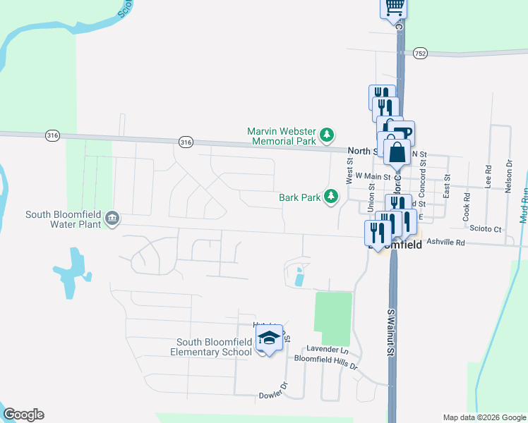 map of restaurants, bars, coffee shops, grocery stores, and more near 3451 Northup Avenue in South Bloomfield