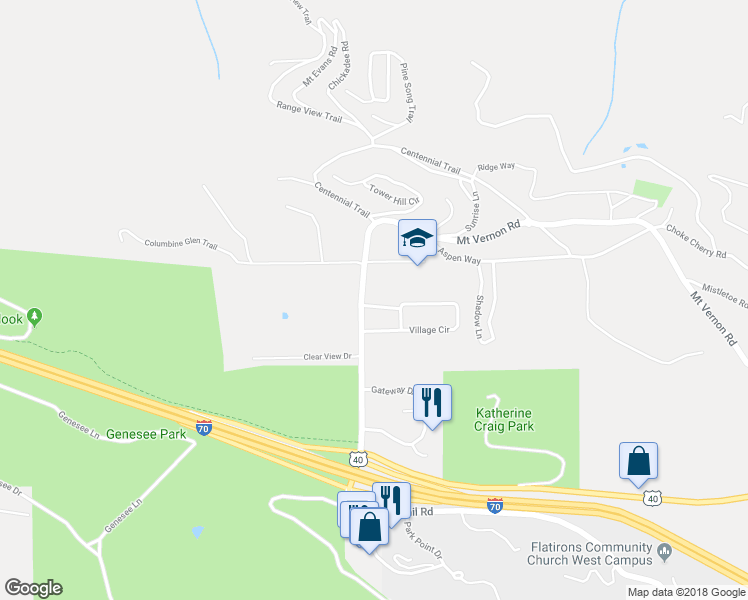 map of restaurants, bars, coffee shops, grocery stores, and more near 16 South Mount Vernon Country Club Road in Golden