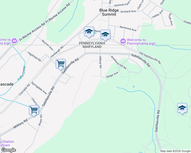 map of restaurants, bars, coffee shops, grocery stores, and more near 14606 Hilltop Road in Highfield-Cascade