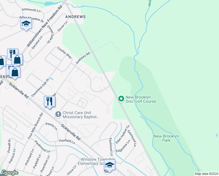 map of restaurants, bars, coffee shops, grocery stores, and more near 2 Little Court in Sicklerville
