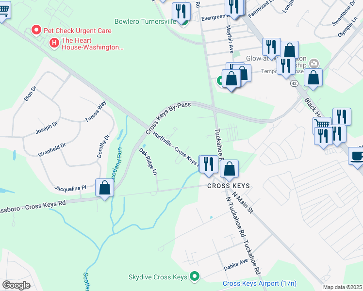 map of restaurants, bars, coffee shops, grocery stores, and more near 147 Hurffville - Cross Keys Road in Washington Township