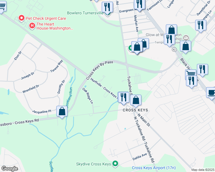 map of restaurants, bars, coffee shops, grocery stores, and more near 147 Hurffville - Cross Keys Road in Washington Township