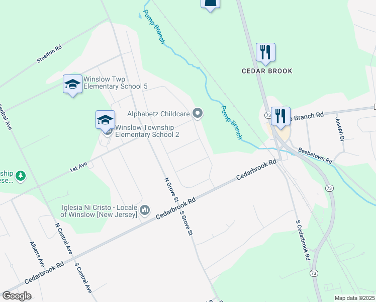 map of restaurants, bars, coffee shops, grocery stores, and more near 105 Wintergreen Avenue in Sicklerville