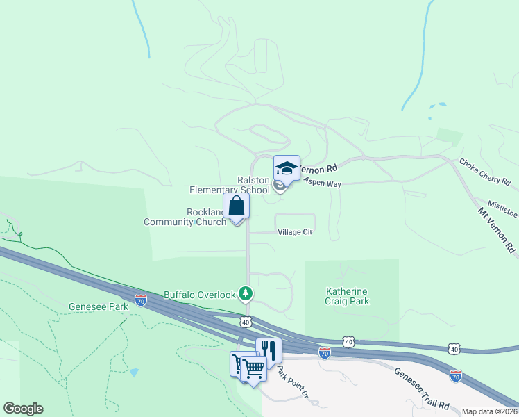 map of restaurants, bars, coffee shops, grocery stores, and more near 25971 Village Circle in Golden