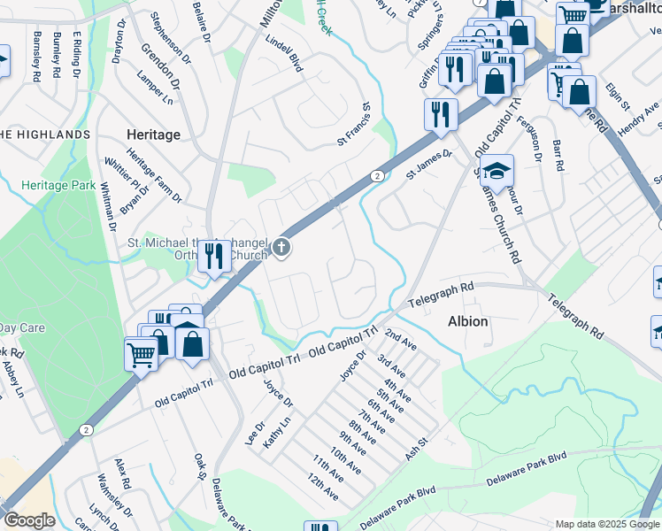 map of restaurants, bars, coffee shops, grocery stores, and more near 1917 West Zabenko Drive in Wilmington