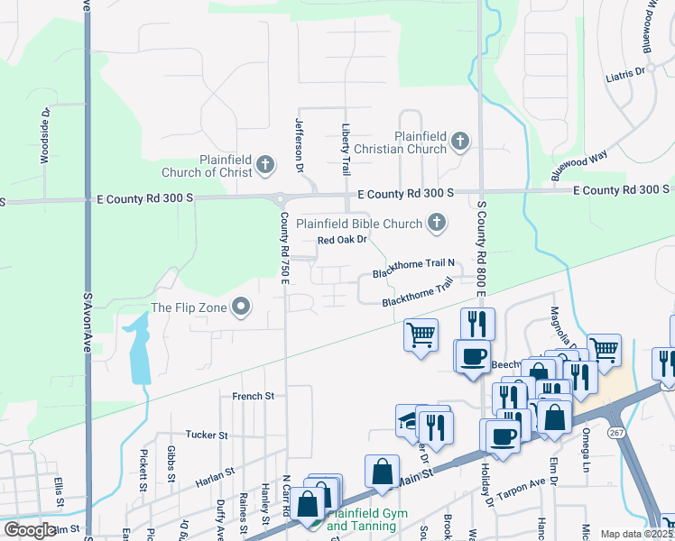 map of restaurants, bars, coffee shops, grocery stores, and more near 1141 Fernwood Way in Plainfield